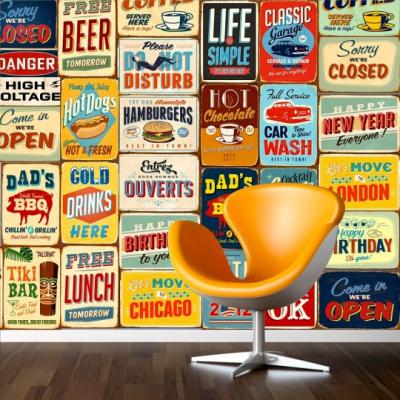 Mur de stickers effet plaque metal vintage